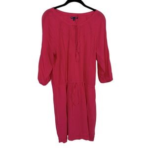 GAP Pink Embroidered Viscose Sundress Raglan Sleeves Drawstring Waist Medium EUC